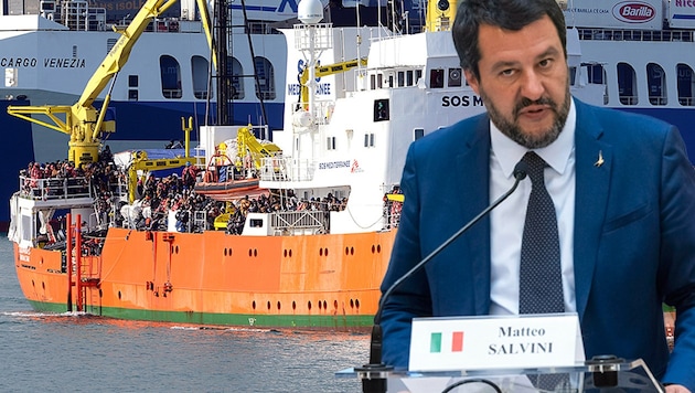 Italiens Innenminister Matteo Salvini will die Zahl der Migrantenanlandungen weiter verringern. (Bild: AFP, AP, krone.at-Grafik)