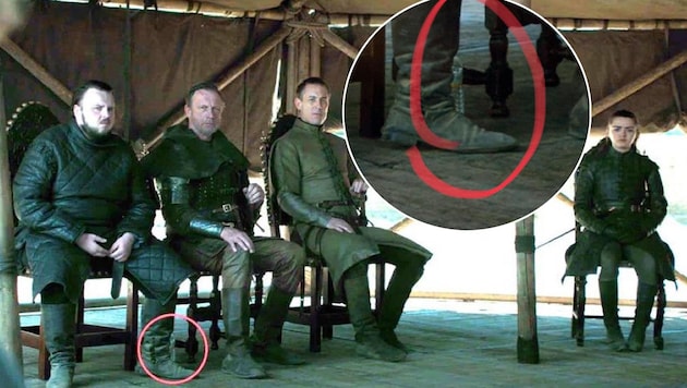 In der letzten Folge der HBO-Serie fiel argusäugigen Fans schnell die Wasserflasche aus Plastik auf, die hinter dem Bein von Samwell Tarly (links im Bild) zu sehen ist. (Bild: HBO)