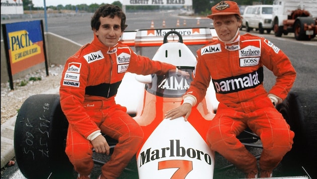 Die einstigen Teamkollegen Alain Prost und Niki Lauda (Bild: AFP)