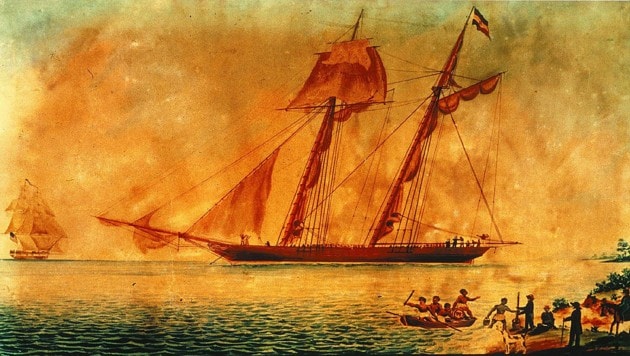 Zeitgenössische Darstellung des Sklavenschiffes La Amistad, das so ähnlich aussah wie die Clotilda (Bild: Wikipedia (Public domain))