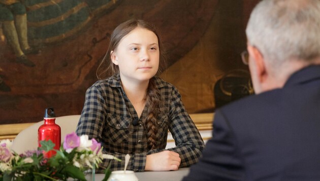 Greta Thurnberg bei Bundespräsident Alexander Van der Bellen (Bild: APA/BUNDESHEER/PETER LECHNER)