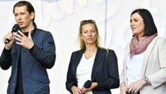 Sebastian Kurz, Juliane Bogner-Strauss und Elisabeth Köstinger beim Fest in Schönbrunn (Bild: APA/HANS PUNZ)