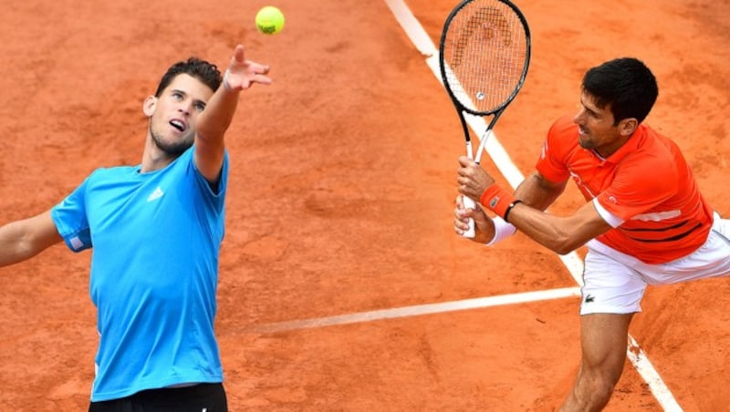 Dominic Thiem und Novak Djokovic (Bild: APA/AFP/Martin BUREAU, krone.at-Grafik)