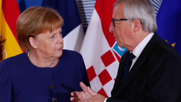 Angela Merkel und Jean-Claude Juncker (Bild: APA/POOL/AFP/YVES HERMAN)