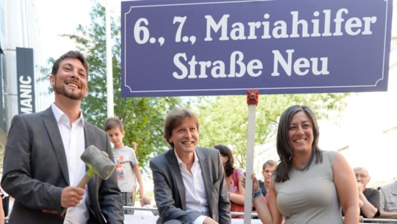 Vassilakou bei der Schlusssteinlegung Mariahilfer Straße Neu (Bild: APA/HANS KLAUS TECHT)