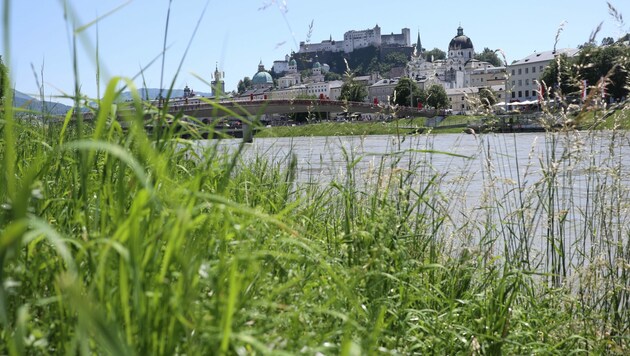 Die Festung, der Dom, der Makartsteg - vom Ufer aus bekommt die Sicht auf Salzburg eine ganz Perspektive. (Bild: Grill Max/Kronenzeitung)