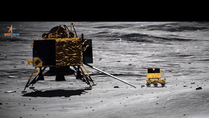 Künstlerische Illustration: Der Lander „Vikram“ und der Rover „Pragyan“ (Bild: ISRO)