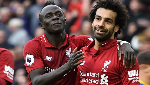 Die „Reds“-Offensivstars Sadio Mané und Mo Salah (Bild: AFP)