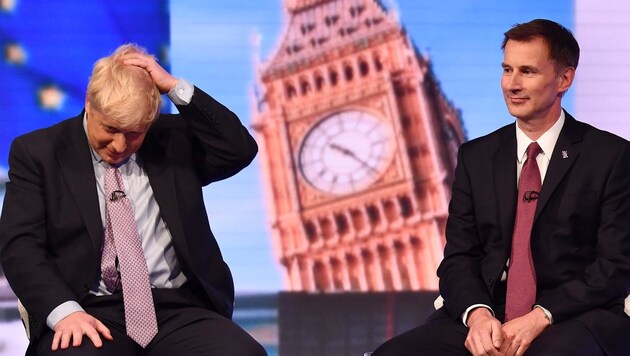 Boris Johnson oder Jeremy Hunt: Im Rennen um die Nachfolge von Theresa May bleiben nur noch ein Ex-Außenminister und der aktuelle Außenminister übrig. (Bild: APA/AFP/BBC/JEFF OVERS)