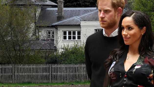 Glücklich wurden sie hier nicht: Harry und Meghan ließen das Frogmore Cottage hinter sich und zogen in die USA.  (Bild: picturedesk.com, AFP, krone.at-Grafik)