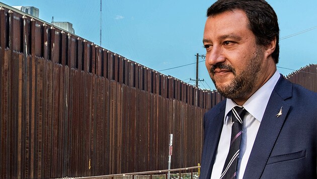 Italiens Innenminister Matteo Salvini findet offenbar Gefallen an der US-Grenzmauer. (Bild: stock.adobe.com, AFP, krone.at-Grafik)