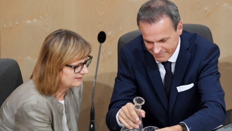 Umweltministerin Maria Patek und Finanzminister Eduard Müller bei der Nationalratssitzung am 2. Juli 2019 (Bild: APA/ROLAND SCHLAGER)