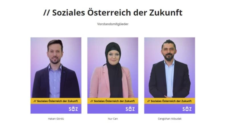 Die Vorstandsmitglieder von Soziales Österreich der Zukunft: Hakan Gördü, Nur Can und Cengizhan Akbudak (Bild: Screenshot/soez.at)