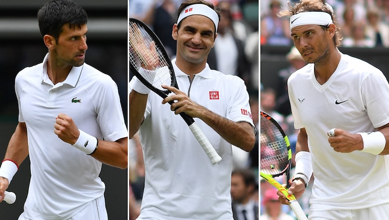 Novak Djokovic, Roger Federer und Rafael Nadal (v.l.n.r.) (Bild: APA/AFP/GLYN KIRK, APA/Ben STANSALL)