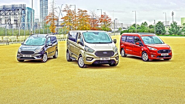 Die Ford Tourneo Modelle Courier, Custom & Connect (v.l.n.r.) (Bild: mmotors.at)
