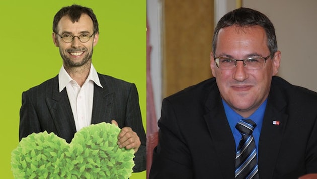 Der Grüne Hans Hinterplattner (li.) soll von FP-Vizebürgermeister Alexander Nerat eine „leichte Watschen“ kassiert haben. (Bild: Grüne, Chris Koller)