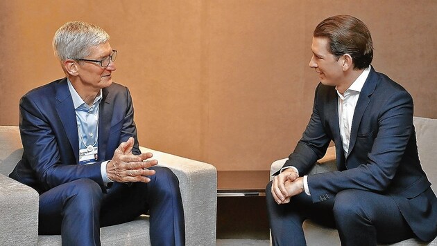 Sebastian Kurz traf Tim Cook bereits im Jänner in Davos. (Bild: APA/DRAGAN TATIC)