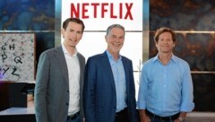 Kurz und US-Botschafter Traina bei Netflix-Gründer Reed Hastings. Seine erste Frage: „Haben Sie ein Abo?“ (Bild: Neue Volkspartei/Jakob Glaser)