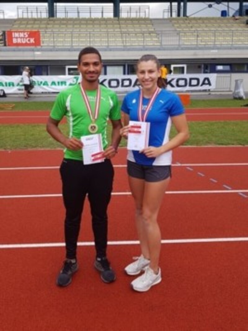 Isaac Asare und Ingeborg Grünwald holten für Union Salzburg Weitsprung-Gold im Doppelpack. (Bild: me.jump)