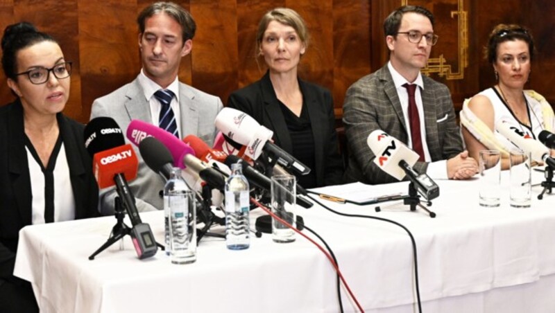 Die JETZT-Kandidaten Nadja Helmy, Bernd Nussbaumer, Parteiobfrau Maria Stern, Thomas Walach und Golaleh Ebenhöchwimmer (v.l.) (Bild: APA/Hans Punz)