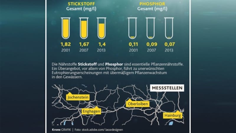 Nährstoffe in der Donau (Bild: "Krone"-Grafik, krone.at-Grafik)