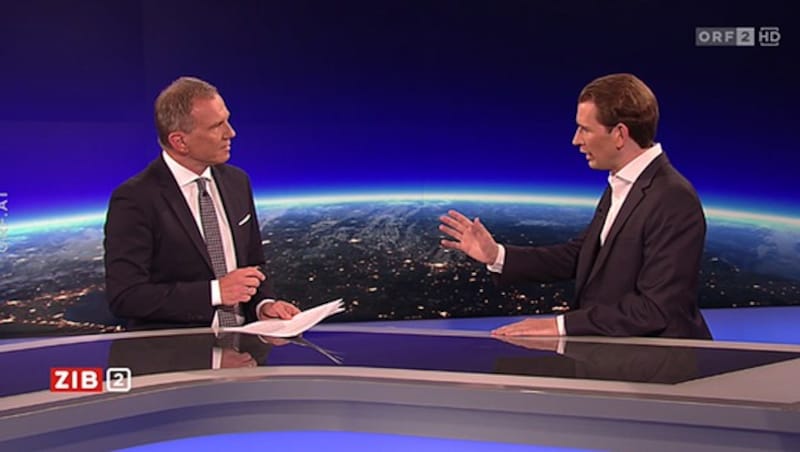 ÖVP-Chef Sebastian Kurz in der „ZiB 2“ bei Armin Wolf (Bild: ORF)