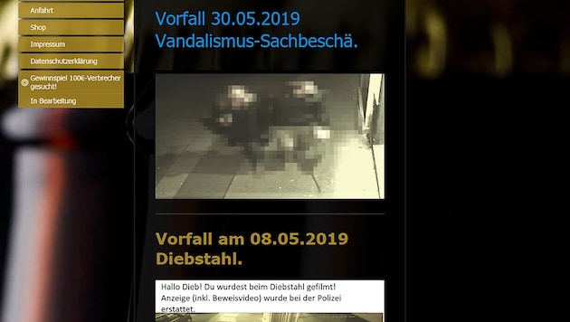 Screenshot der betreffenden Website - die gefilmten Passanten wurden von krone.at unkenntlich gemacht. (Bild: Screenshot, krone.at-Grafik)