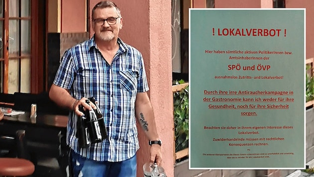 Sämtliche aktive Politiker der SPÖ und der ÖVP haben bei Fritz Walzer Lokalverbot. (Bild: Zwefo, krone.at-Grafik)