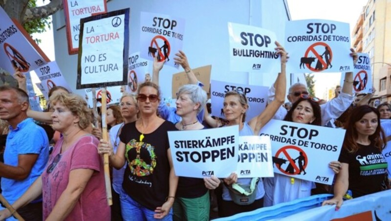 Sogar deutsche Transparente waren bei den Protesten zu sehen. (Bild: EPA)