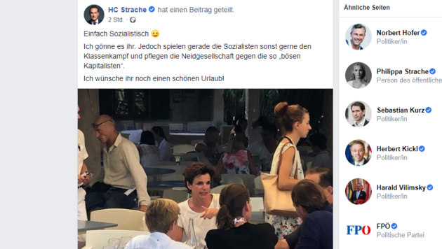 Heinz-Christian Strache verbreitete den Schnappschuss auf Facebook. (Bild: facebook.com/HCStrache (Screenshot))