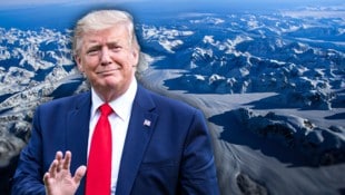 Schon 2019 wollte der damalige US-Präsident die dänische Insel kaufen. Damals hat sich Trump eine brüske Absage eingefangen. (Bild: JOHN SONNTAG/NASA/AFP, AFP, krone.at-Grafik)