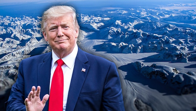 US-Präsident Donald Trump hat mit Beratern und Mitarbeitern über einen Kauf von Grönland durch die Vereinigten Staaten gesprochen. (Bild: JOHN SONNTAG/NASA/AFP, AFP, krone.at-Grafik)