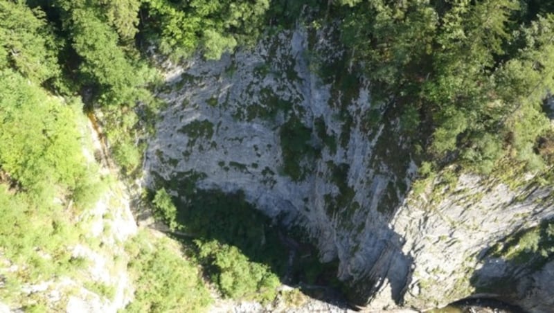 Der Schluchtrand ist bewaldet. Der morsche Ast fiel aus 80 Metern Höhe in die Mauthner Klamm auf das Mädchen. (Bild: LPD Kärnten)