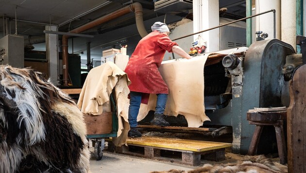 Nicht nur das Handwerk der Gerberei ist alt, sondern auch die Maschinen, die bei Trenkwalder noch heute im Einsatz sind. (Bild: Trenkwalder)