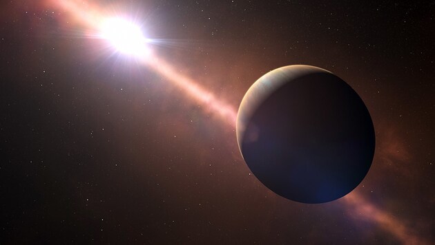 Künstlerische Darstellung: Der Planet Beta Pictoris C und seine Sonne (links oben) (Bild: ESO/L. Calcada, N. Risinger)