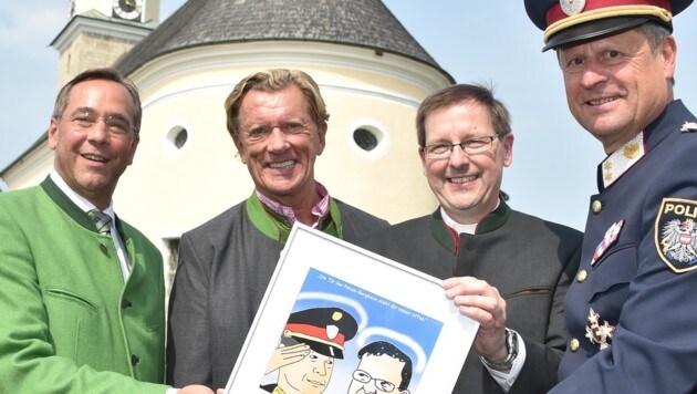 Bürgermeister Rudolf Bucovk, Alfred Lugstein, Pfarrer Christoph Gmachl-Aher, Helmut Naderer (Bild: Weber Wolfgang/Kronenzeitung)
