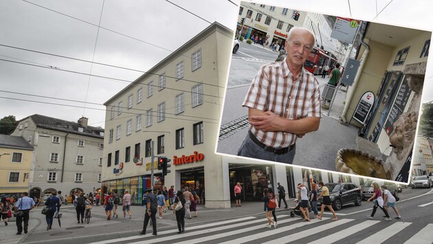 Der AVA-Hof in der Salzburger Altstadt. Ein bisschen Einkaufszentrum, ein bisschen Bürohaus - doch was haben die neuen Eigentümer mit dem Gebäude vor? Hanuschplatz-Geschäftsleute wie Friedrich Hutzinger wünschen sich mehr „Leben“. (Bild: Markus Tschepp)