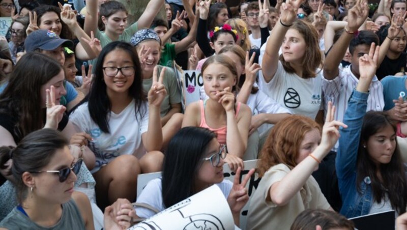 Als erste Aktion nahm Greta an einem Schulstreik vor dem UN-Gebäude in New York teil. (Bild: AFP)