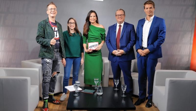 Expertenrunde im „Krone“-Studio zum Thema Erbschafts- und Vermögenssteuer (Bild: Zwefo)