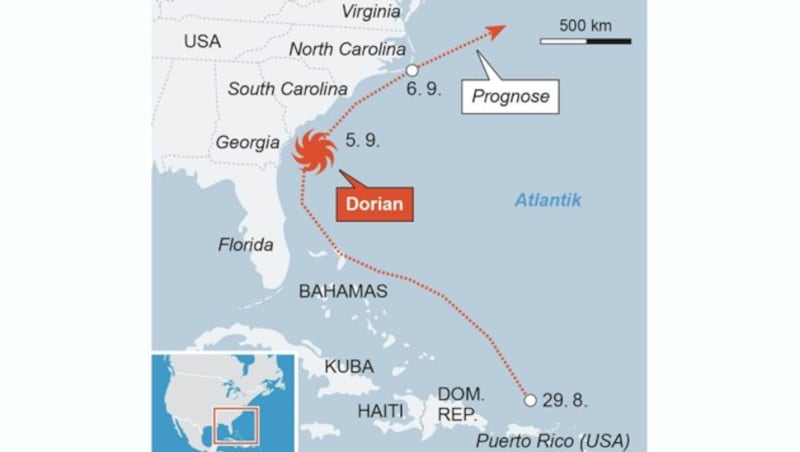Meteorologen glauben, dass der Sturm am Donnerstag oder Freitag in North oder South Carolina auf Land treffen könnte. (Bild: APA)