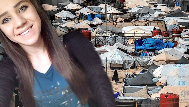 Das syrische Auffanglager al-Hol besteht aus Zeltstädten. Die beiden Kinder von Sabina S. sollen nun nach Wien. (Bild: Interpol, AFP, krone.at-Grafik)