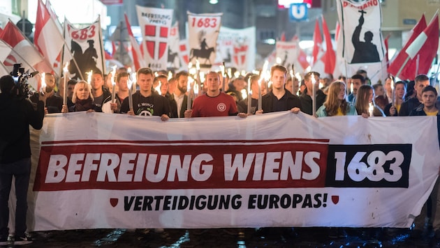 Eine Kundgebung der Identitären am 7. September 2019 in der Wiener Innenstadt (Bild: APA/EXPA/Michael Gruber)