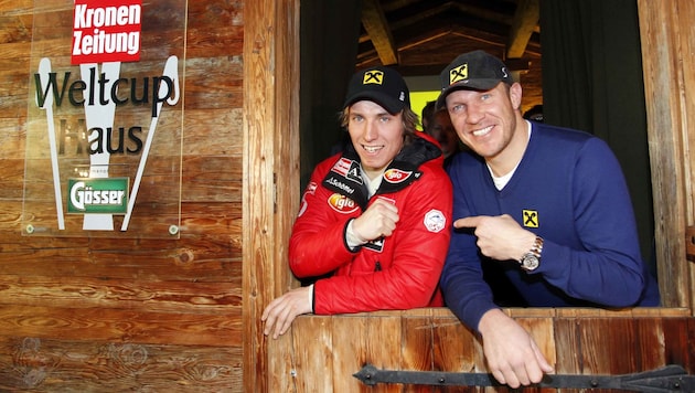 Salzburgs Ski-Heroen Marcel Hirscher (li.) und Hermann Maier konnten in ihren besten Weltcupsaisonen jeweils 13 Siege einfahren. (Bild: GERHARD GRADWOHL/Kronenzeitung)