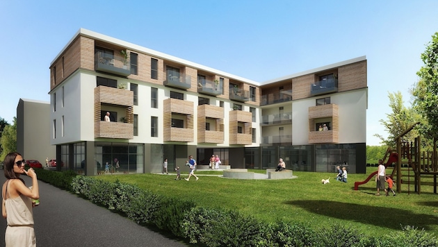 Generationen-Campus in Vorchdorf: Ladestationen in Tiefgaragen und sogar E-Carsharing gehören zum neuen Wohnbau. (Bild: Trio)