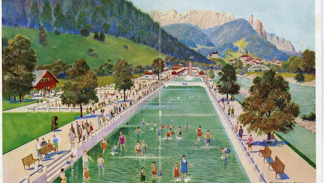Das Strandbad in Hallein-Gamp war eine Top-Attraktion, mit zehn Meter hoher Rutsche. (Bild: Keltenmuseum Hallein)