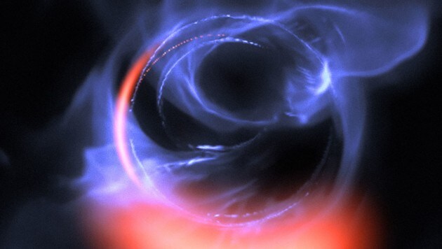 Gasklumpen (rot) um das Schwarze Loch im Zentrum der Milchstraße (Bild: ESO)