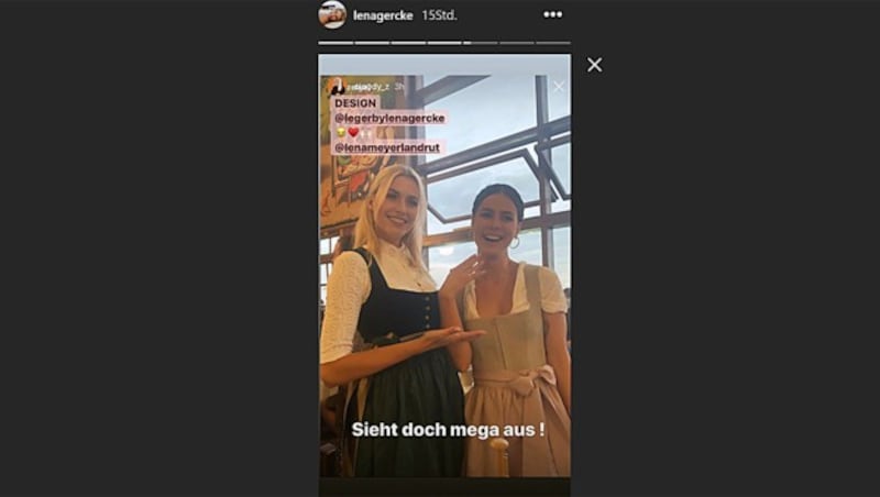 Lena Gercke bastelte Lena Meyer-Landrut kurzerhand eine Bluse aus Servietten. (Bild: instagram.com/lenameyerlandrut)