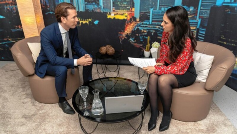 Sebastian Kurz im Gespräch mit „Krone“-Moderatorin Damita Pressl (Bild: Malena Brenek)