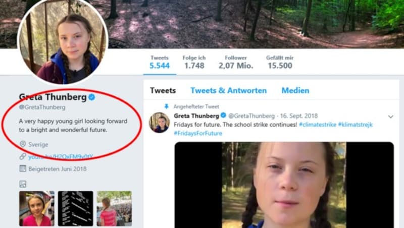 Greta Thunberg hat nach der Spott-Attacke Trumps ihre Twitter-Beschreibung auf ebenjene Worte geändert. (Bild: twitter.com/GretaThunberg)