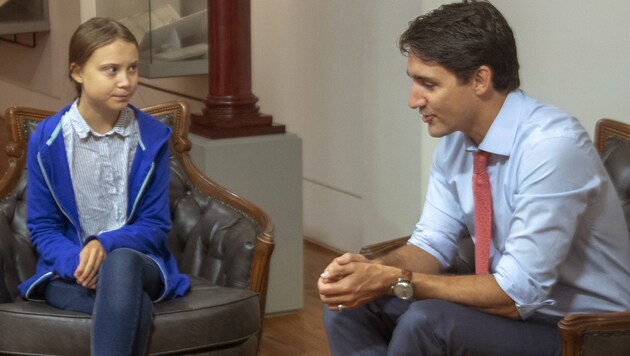 Greta Thunberg und der kanadische Premierminister Justin Trudeau (Bild: AP)
